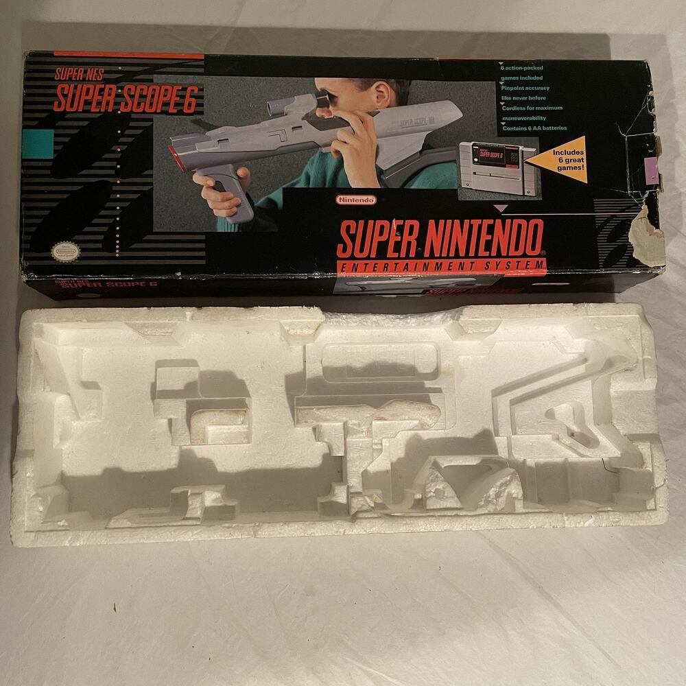 Super NES Super Scope 6 Original Box & Styrofoam (BOX ONLY - NO GUN/GAME)